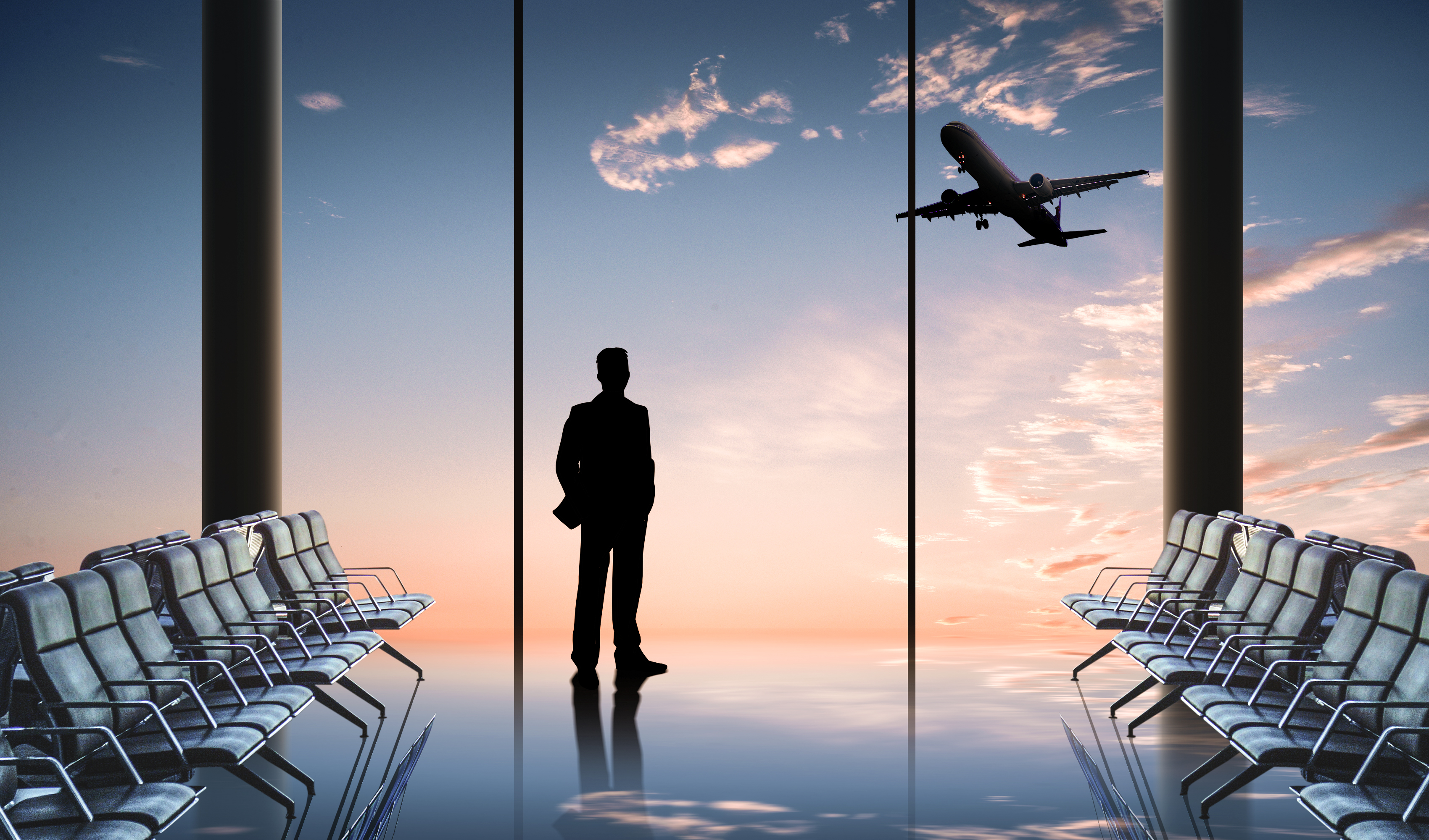 千库网_商务剪影夕阳剪影合成商务摄影图配图_摄影图编号266794